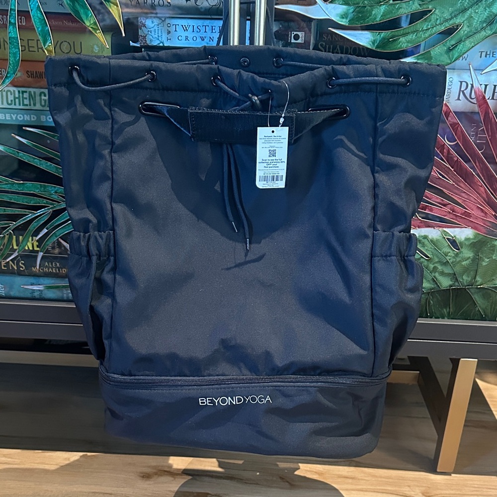 Beyond Yoga Navy Drawstring Tote Backpack
